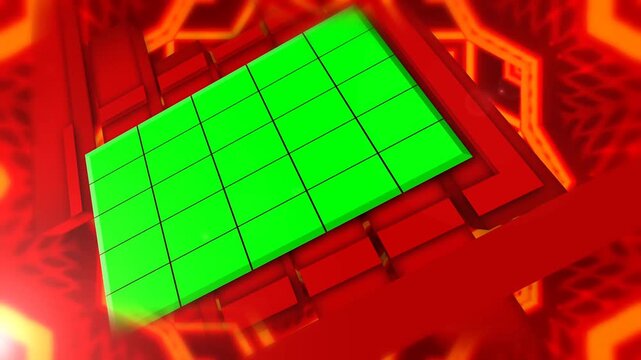Dynamic Red and Gold Geometric Kaleidoscope Broadcast Intro with Green Screen Display Panel