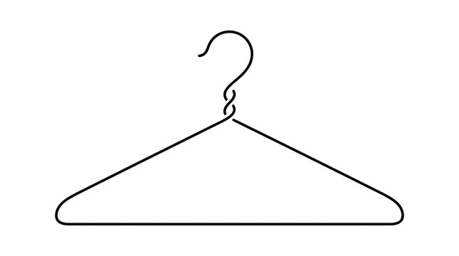 Minimalist black wire clothes hanger icon isolated on white