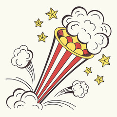 Vintage popcorn box explosion comic style vector. © Mst. Jannatul 