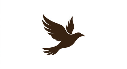 Fototapeta premium A minimalist brown silhouette of a flying bird isolated on a clean white background.
