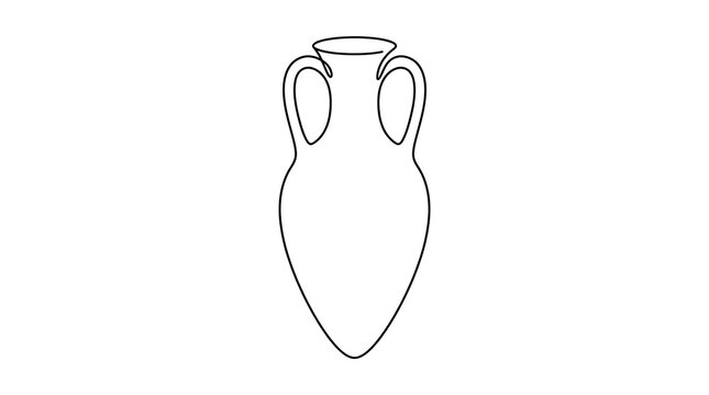 Minimalist continuous line drawing of an ancient Greek amphora vase