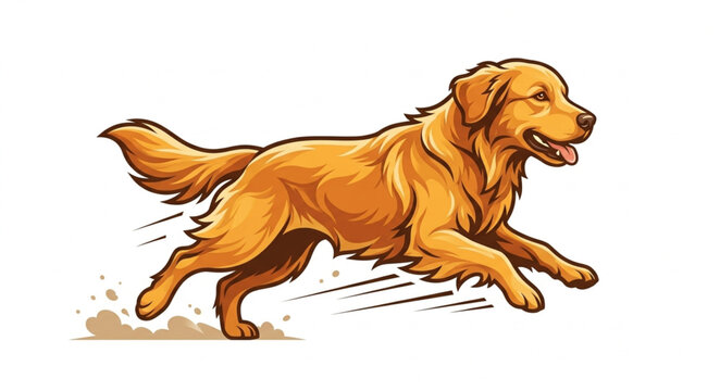 Dynamic vector illustration of a happy golden retriever running with motion lines on a white background.