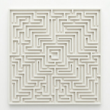 Abstract maze design in white color on a square panel  
