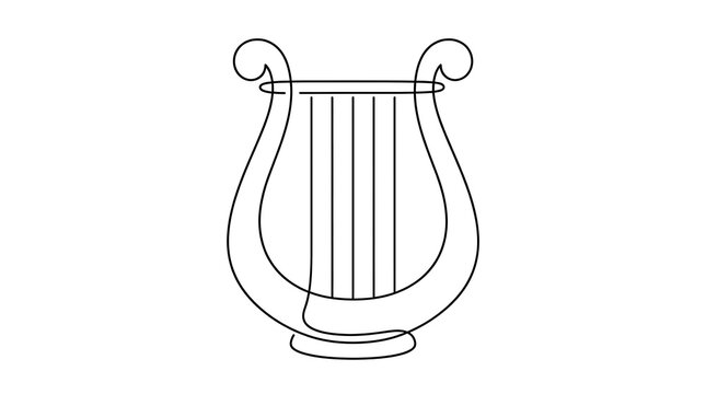 Minimalist lyre harp continuous line art illustration