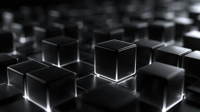 Abstract Futuristic Glowing Black Cubes Technology Background