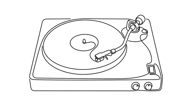 One Line Art Illustration of Retro Vinyl Turntable Record Player