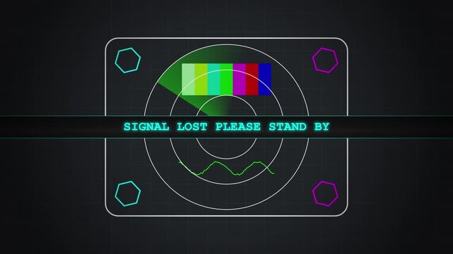 Futuristic TV Test Pattern with Signal Lost  and Please Stand By Message and Color Bars
