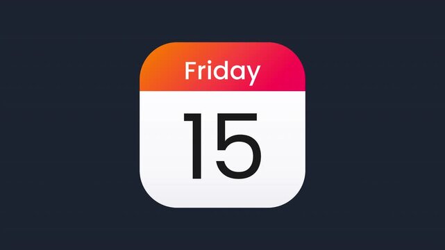 Friday 15th 15 Calendar Date Widget Animation Prores Alpha Channel 4K 60fps