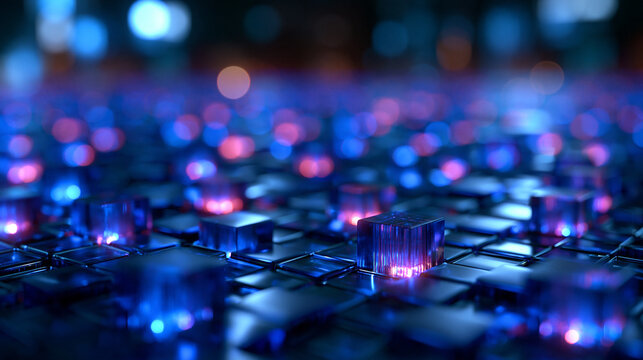 Abstract Futuristic Glowing Blue Cubes Data Technology Background