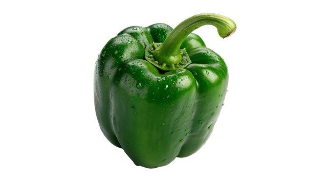 Fresh green bell pepper capsicum whole fruit isolated on transparent background