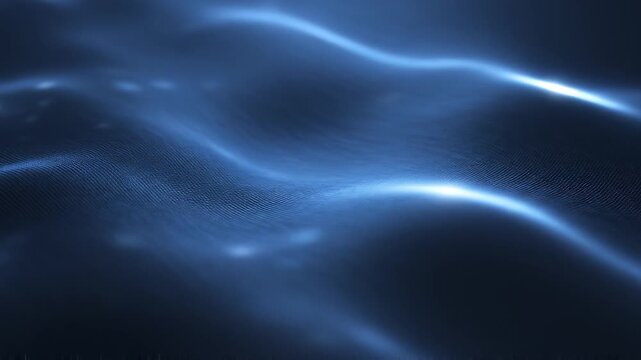 Abstract blue water waves with shimmering light effects during night in cinematic motion