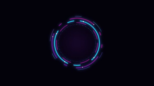Abstract circular interface design featuring vibrant neon light segments