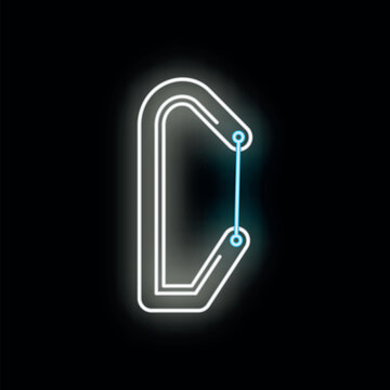 Glowing carabiner creating a modern neon sign for climbing and safety equipment