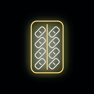Blister pack containing medical pills glowing with a neon light effect