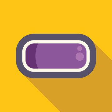 Horizontal rounded purple button with long shadow on a yellow