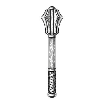 Medieval mace weapon vintage engraving vector illustration