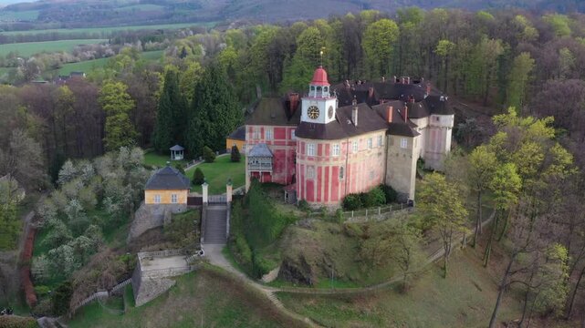 The state castle Jansky Vrch, former baroque residence of Bishop, the historical monument in the Rychleby mountain district, city of Javornik, Czech Republic