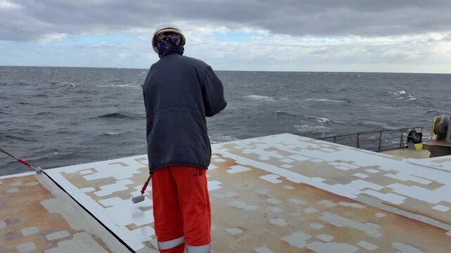 ship crew paint hatch covers when vessel proceeding at sea.