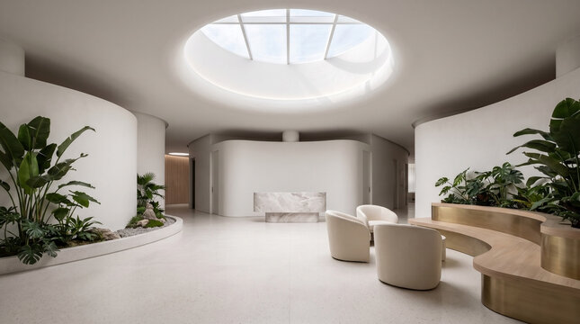 Modern beauty clinic interior with minimalist organic architecture