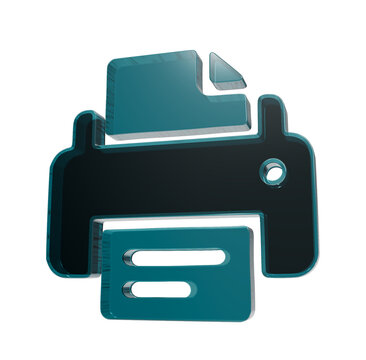 3d glass printer document printing and office machine symbol in dark teal on black background
