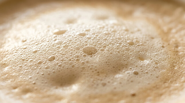 Close-up of creamy coffee foam with bubbles