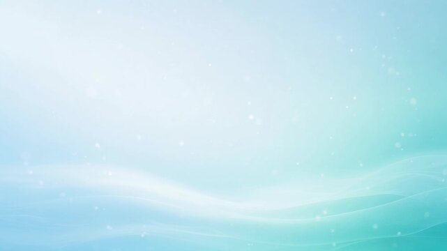Abstract flowing waves and particles floating on a soft blue and turquoise gradient background in a seamless loop animation