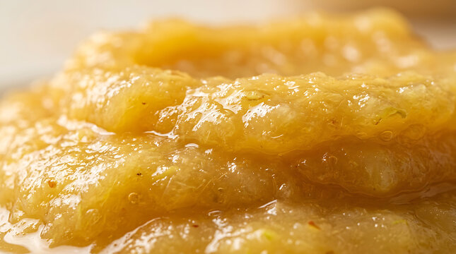 Close-up of golden apple sauce texture, sweet fruit puree, macro food photography