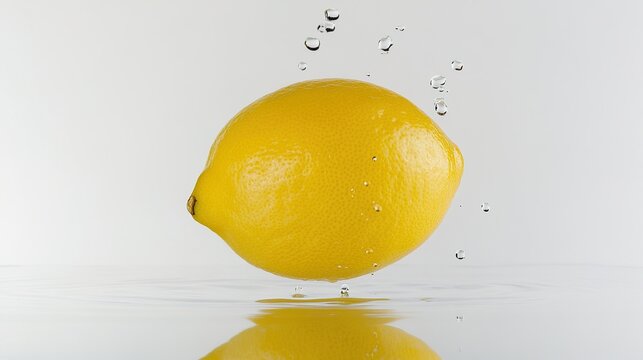 sudden. Fresh lemon being squeezed with droplets of juice caught mid-air. menu design, packaging mockups, designed for food delivery and cloud-kitchen brand materials, used by architects.