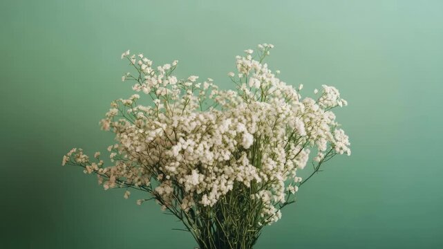 Delicate White Baby's Breath Flowers on Teal Background