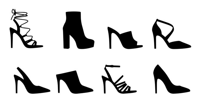 High heel shoe vector set featuring elegant pumps, boots, and fashionable footwear.