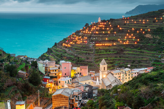 Manarola, Italy in the Cinque Terre Region during Christmas
