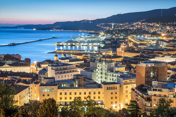Trieste, Italy City Skyline Towards the Port of Trieste