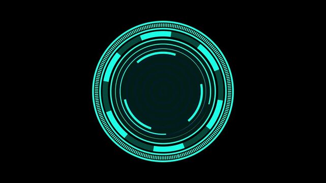 Cyan glowing circular HUD element features segmented target rings. Futuristic radar telemetry coordinates guide the circular HUD element. Cyber user interface graphics power the circular HUD element.