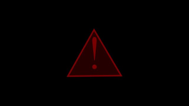 Red exclamation mark flashes inside a red triangle alert sign. Critical hazard warning notifications trigger the exclamation mark. System security emergency displays on this exclamation mark.
