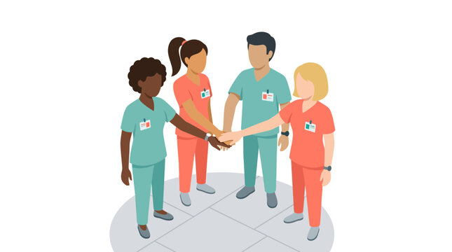 Diverse Medical Team Stacking Hands Together for Healthcare Success