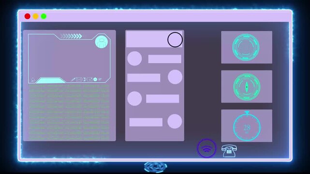 Futuristic digital interface features live data icons and HUD. High tech control room telemetry powers the digital interface. Modern cyber dashboard graphics drive this digital interface.