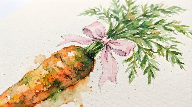 Watercolor carrot with ribbon bow
