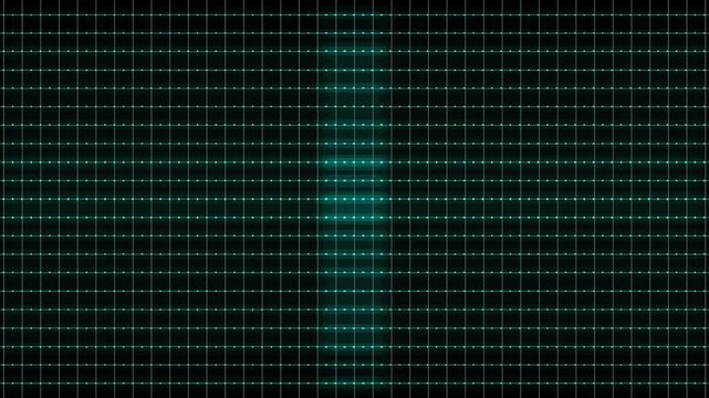 Futuristic grid pattern displays glowing teal lines and dots. High tech digital matrix perspective animates the grid pattern. Cyber terrain data streams across this futuristic grid pattern.