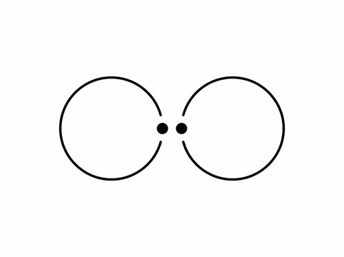 Illustration depicting two interconnected circular forms, reminiscent of a simplified atomic bond or molecular structure, symbolizing fundamental scientific connection and electron interaction