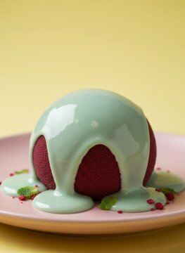 Red Velvet Mousse Sphere Cake Dripping with Creamy Mint Green Glaze