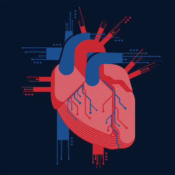 Human heart with circuits and connections