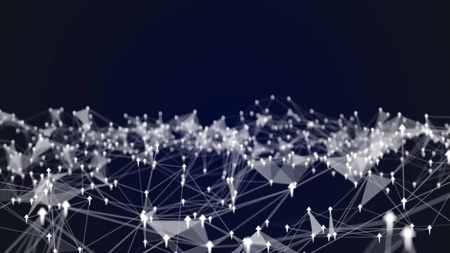 Upward arrow symbol with Plexus Digital Background animation loop. Futuristic abstract fractal plexus pattern effect for technology networking system.