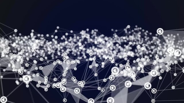 Euro symbol with Plexus Digital Background animation loop. Futuristic abstract fractal plexus pattern effect for technology networking system.