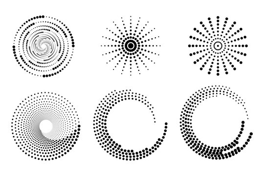 Abstract speed lines halftone set isolated background.