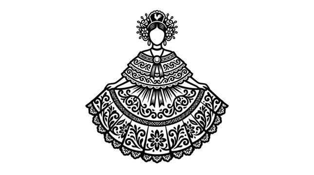 Traditional Panamanian Pollera folk dancer dress graphic.