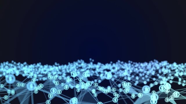 US dollar icon with Plexus Digital Background animation loop. Futuristic abstract fractal plexus pattern effect for technology networking system.