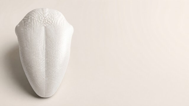 Matte white porcelain anatomical model showing external view of the human tongue dorsum papillae on ivory pedestal