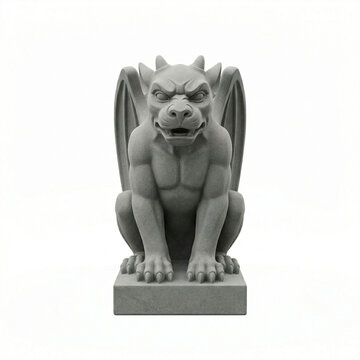 Stone gargoyle statue with wings and fierce expression  