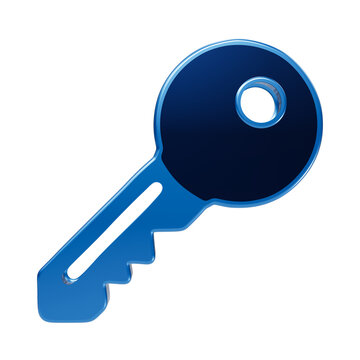 Shiny blue 3d key with a glossy surface texture, isolated on a white background, for access, security, and unlocking digital concepts isolated on a transparent background