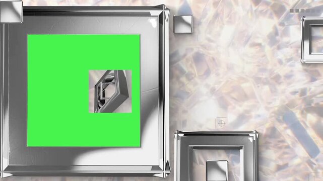 3D Luxury Chrome Slideshow Frame with Diamond Crystal Texture Backdrop and Green Screen Placeholder